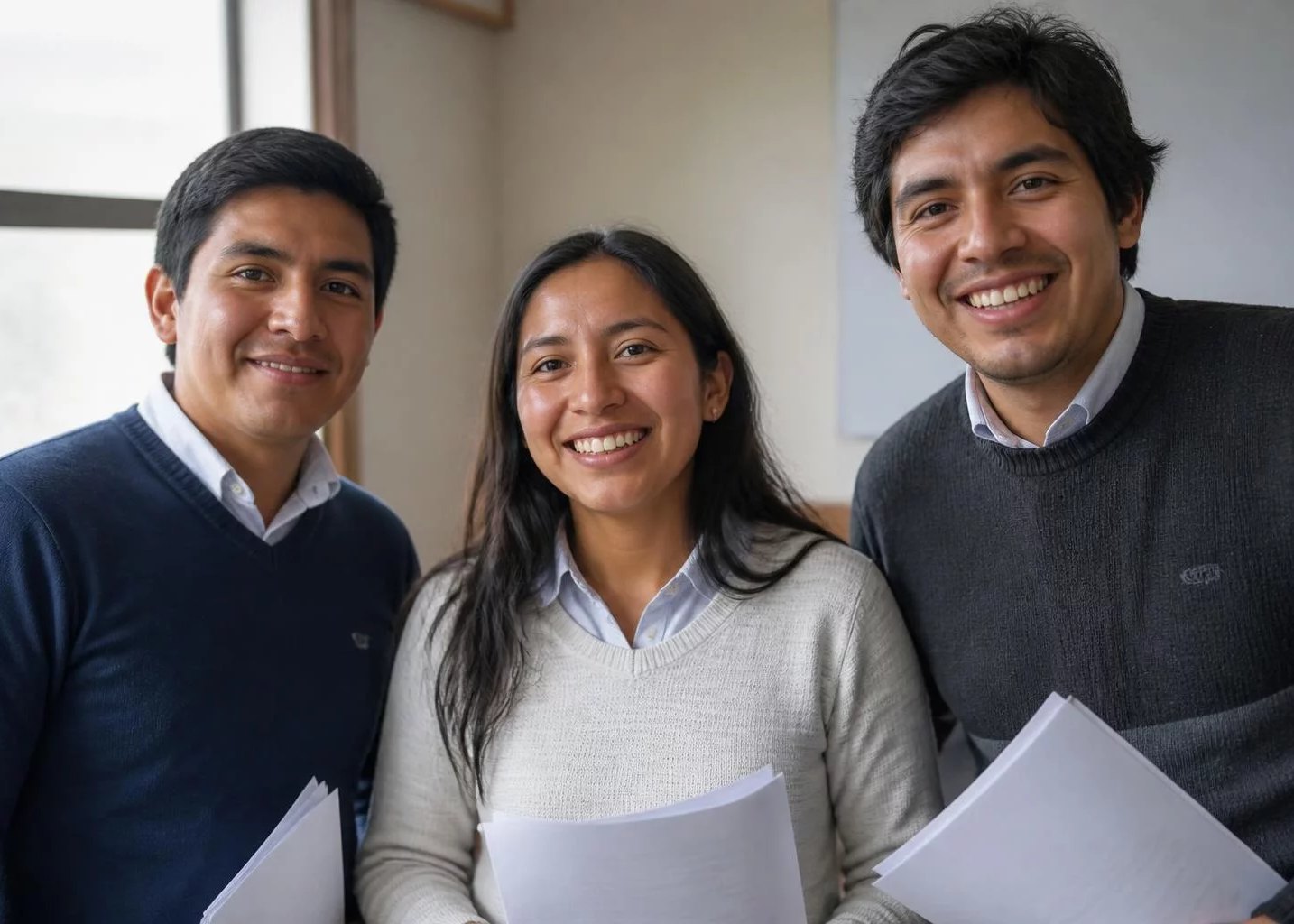 Tres adultos con sus apuntes, al cerrar la sesión